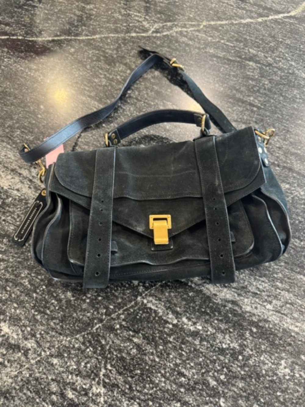 Proenza Schouler PS1 Medium Black Suede Satchel Shoulder Crossbody Bag